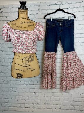 Upcycled Express Bell Bottoms & Matching On/Off Shoulder Crop